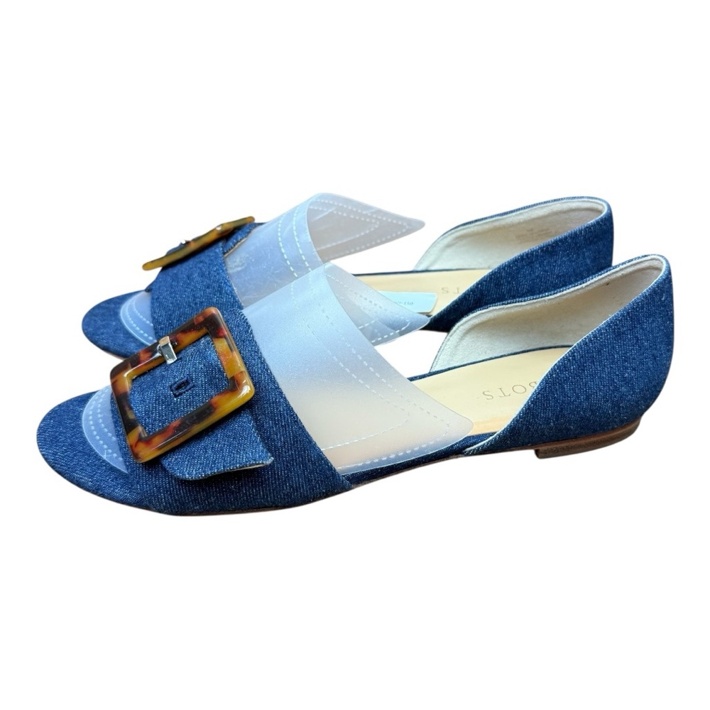 Talbots size 9 Stylish Denim Flats with Tortoise Buckle